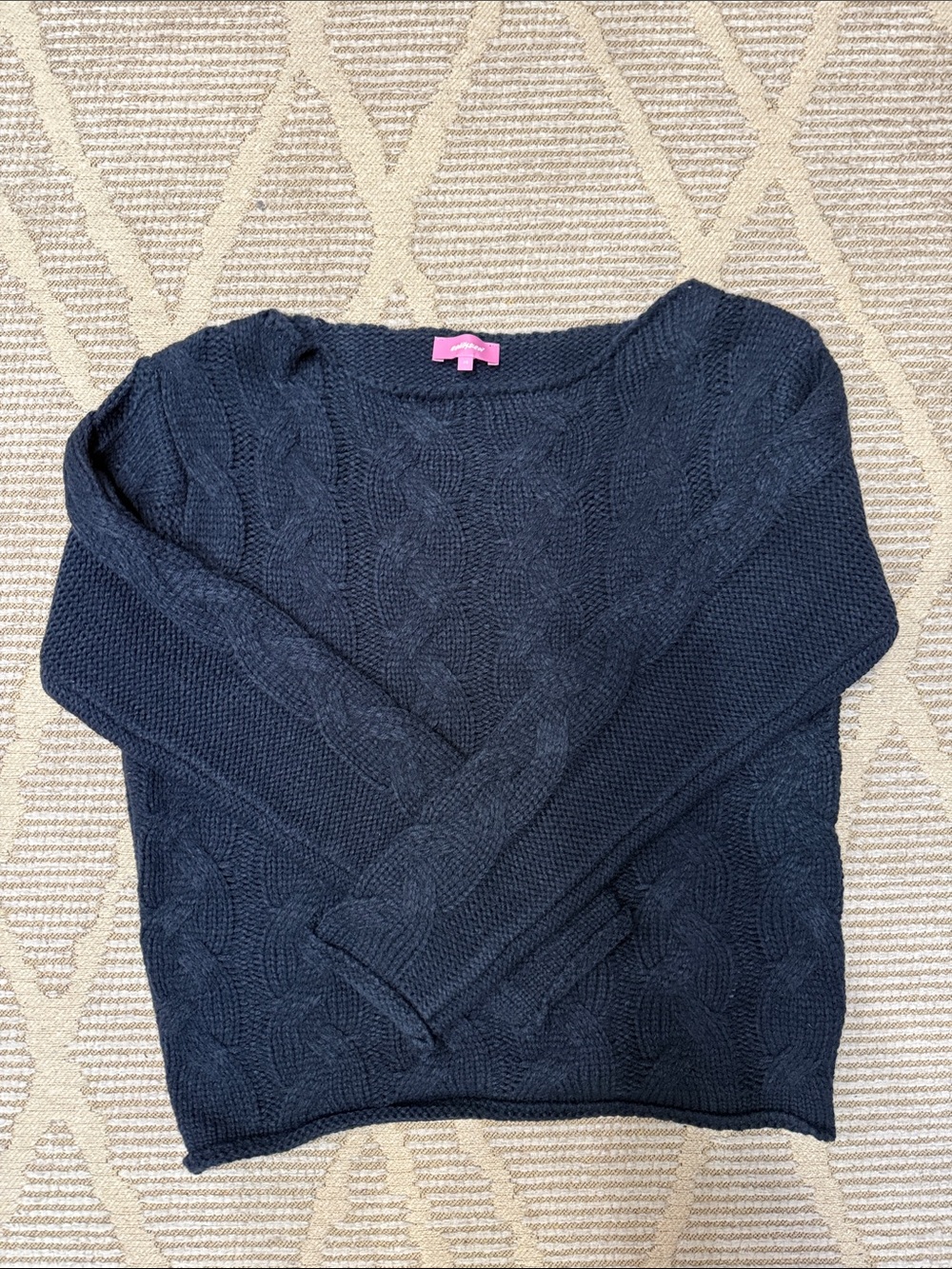 Edikted Navy Cable Knit Scoop-Neck Sweater